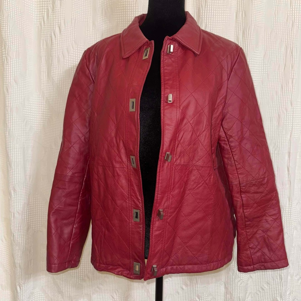 Dialogue Leather Jacket Red Quilted Turn Lock Moto Barn Coat Indie Fall Small